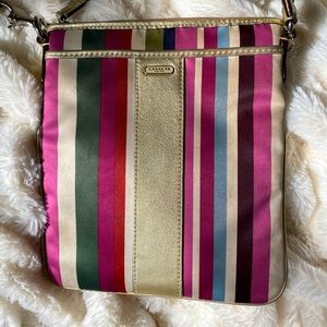 Coach Rainbow Satin and Gold Leather Crossbody